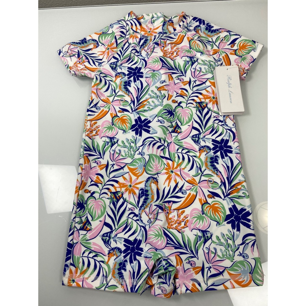 Ralph Lauren Baby Rash Guard 18/24M Floral‎ Tropical Print Short Sleeve Swimsuit